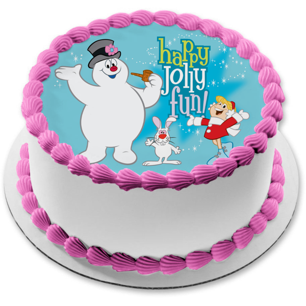 Frosty the Snowman Happy Jolly Fun with Karen and Hocus Pocus Rabbit Edible Cake Topper Image ABPID50803
