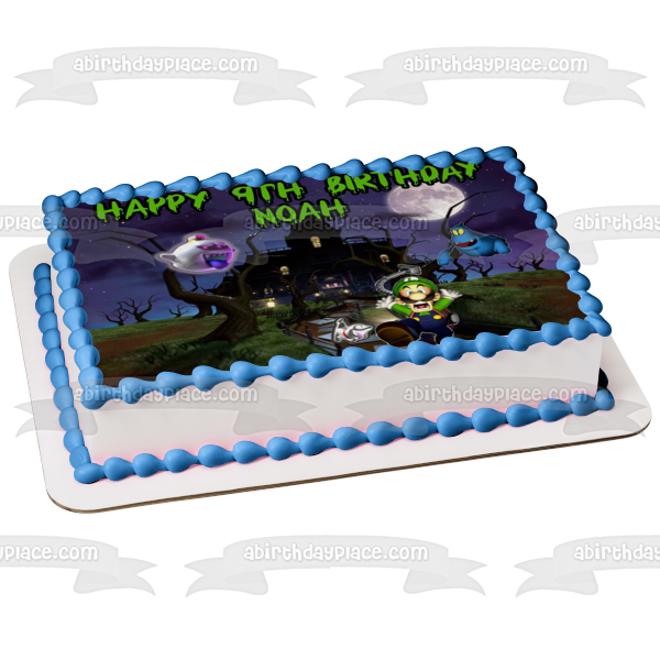 Luigi's Mansion Ghosts and Luigi Running with Polterpup Ghost Dog Personalized Edible Cake Topper Image ABPID50660