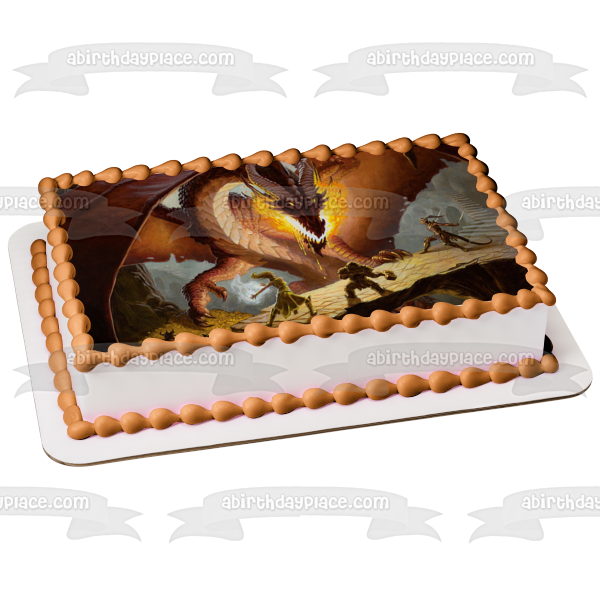 Dungeons and Dragons Classic Tabletop RPG Gaming Dragon Battle Edible Cake Topper Image ABPID50814
