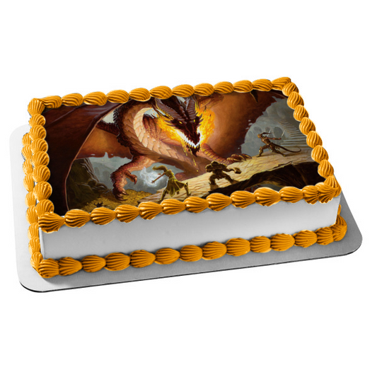Dungeons and Dragons Classic Tabletop RPG Gaming Dragon Battle Edible Cake Topper Image ABPID50814
