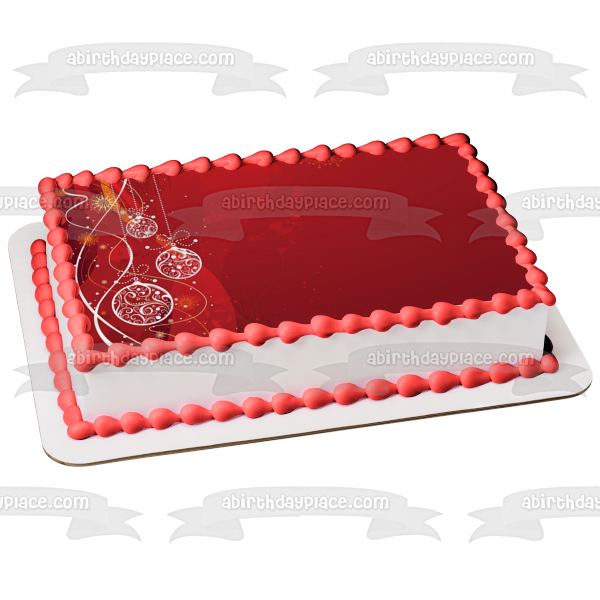Christmas Ball Ornament Red Background Edible Cake Topper Image ABPID50669