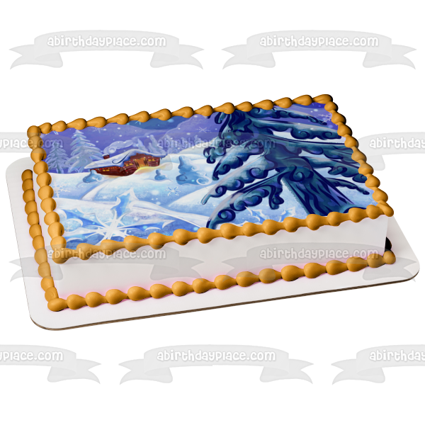 Christmas Snow Covered Cabin Edible Cake Topper Image ABPID50672