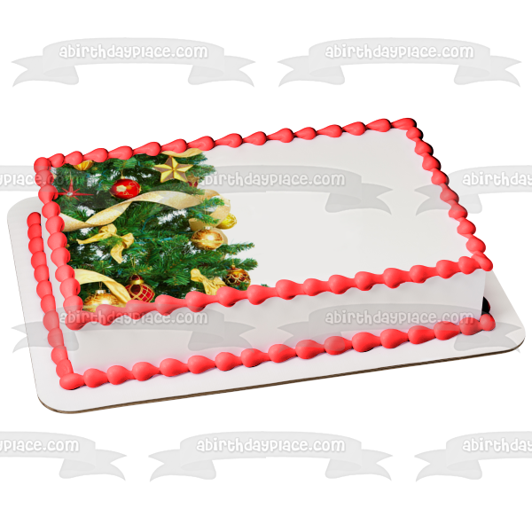 Christmas Tree Ball Ornaments Ribbon Edible Cake Topper Image ABPID50675