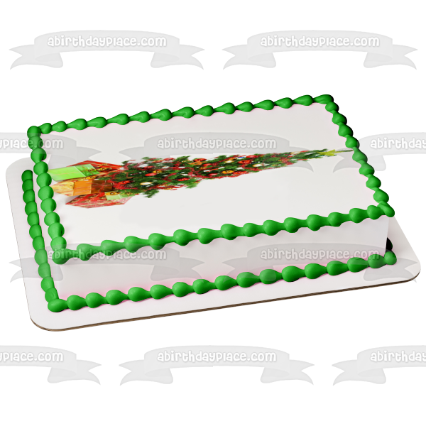 Christmas Tree Ball Ornaments Presents Edible Cake Topper Image ABPID50676