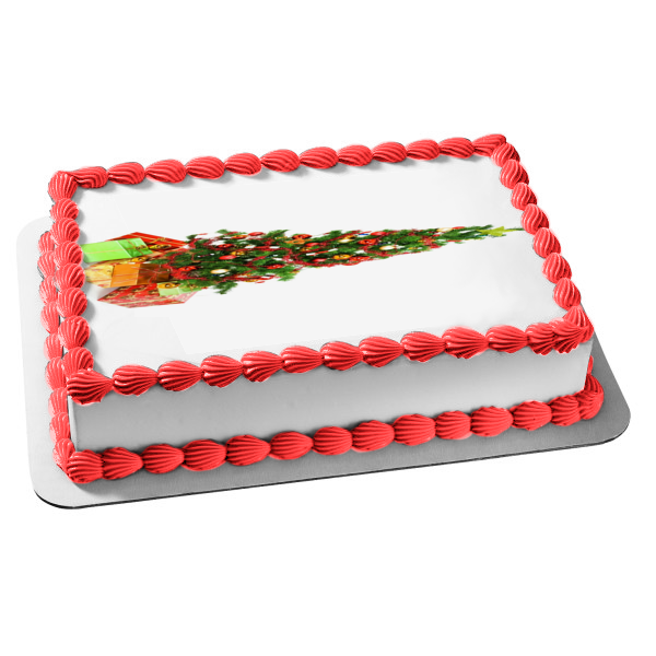 Christmas Tree Ball Ornaments Presents Edible Cake Topper Image ABPID50676