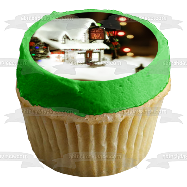 Christmas Santa's Workshop Toys Snow Edible Cake Topper Image ABPID50678