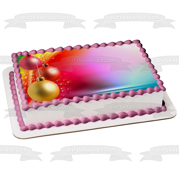 Christmas Ball Ornaments Colorful Background Edible Cake Topper Image ABPID50680
