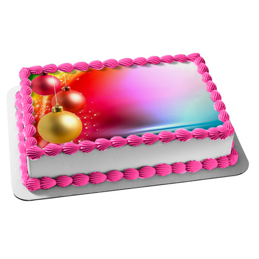 Christmas Ball Ornaments Colorful Background Edible Cake Topper Image ABPID50680