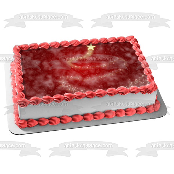 Christmas Tree Star Red Background Edible Cake Topper Image ABPID50685