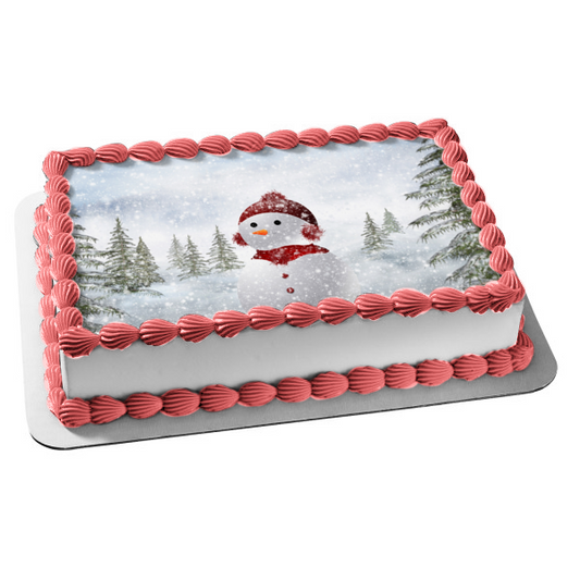 Christmas Snowman Red Earmuffs Hat Edible Cake Topper Image ABPID50692