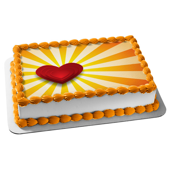 Red Heart Yellow Burst Background Edible Cake Topper Image ABPID50848