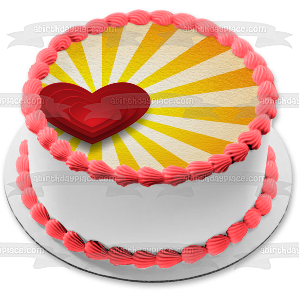Red Heart Yellow Burst Background Edible Cake Topper Image ABPID50848