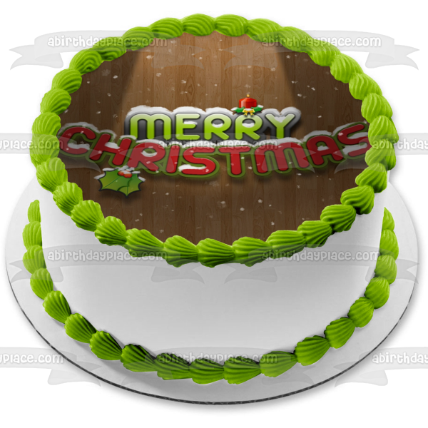 Merry Christmas Candle Holly Edible Cake Topper Image ABPID50695