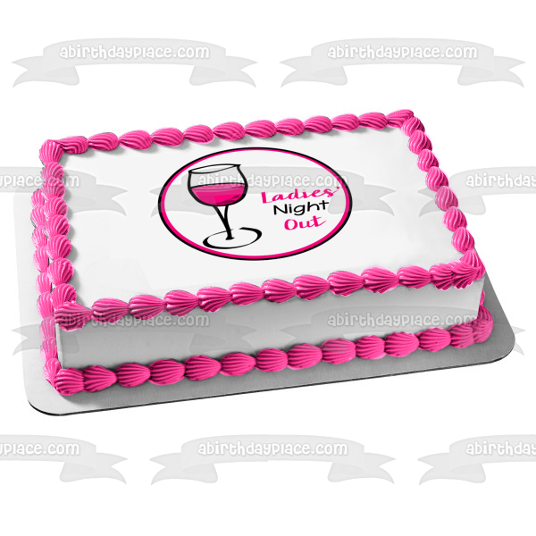 Ladies' Night Out Pink Wine Glass Edible Cake Topper Image ABPID50866