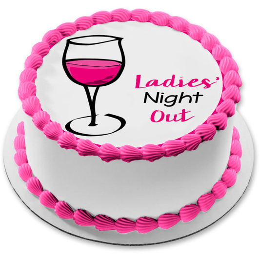 Ladies' Night Out Pink Wine Glass Edible Cake Topper Image ABPID50866
