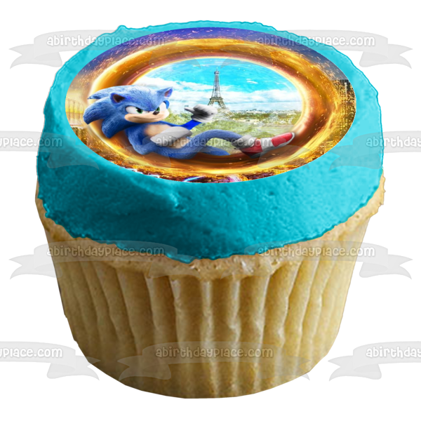 Sonic the Hedgehog Movie Poster Eiffel Tower Paris Edible Cake Topper Image ABPID51027