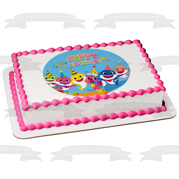 Baby Shark Pinkfong Round Happy Birthday Grandpa Shark Grandma Shark Mommy Shark Daddy Shark Edible Cake Topper Image ABPID50898