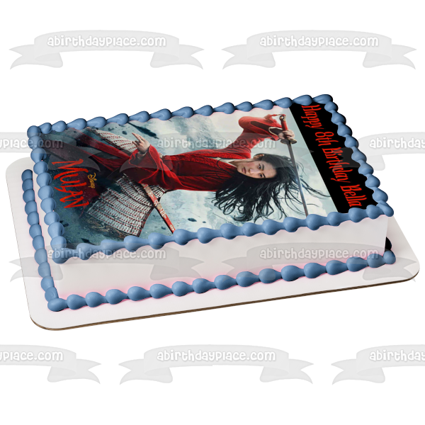 Disney Mulan la Espada Feliz Cumpleaños Nombre Personalizado Edible Cake Topper Imagen ABPID51053 