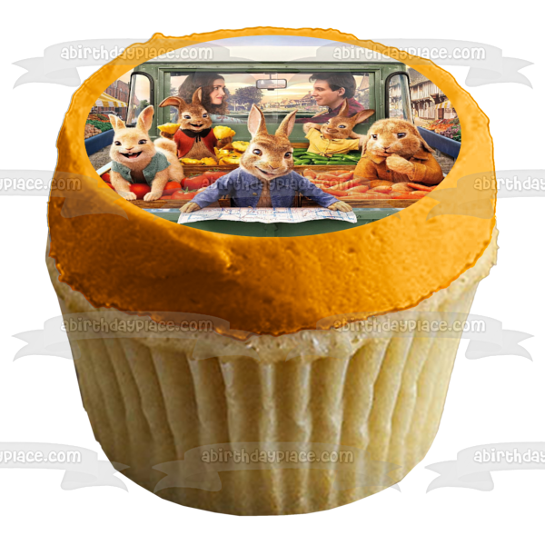 Peter Rabbit 2 the Runaway Flopsy Rabbit Mopsy Rabbit Cottontail Rabbit Vegetable Truck Edible Cake Topper Image ABPID51057