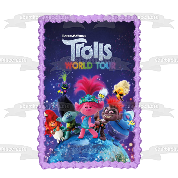 DreamWorks Trolls World Tour Movie Poster Poppy Branch Thrash Queen Essence Queen Barb King Trollex Edible Cake Topper Image ABPID51063