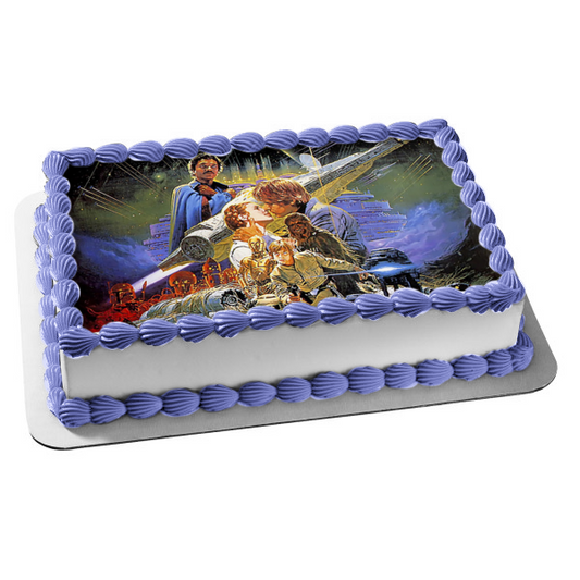 Star Wars Original Trilogy Luke Leia Chewbacca Lando Han Solo Millennium Falcon Edible Cake Topper Image ABPID51082