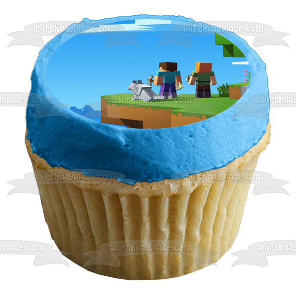 Minecraft Assorted Character Skins Dog Bird Mountains Edible Cake Topper Image ABPID51088
