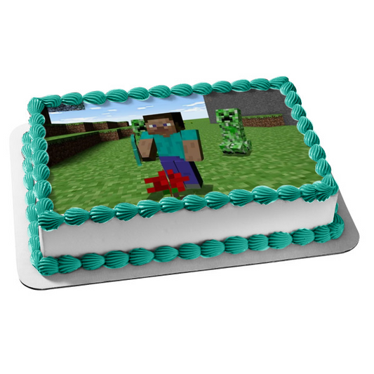 Minecraft Steve Skin Creeper bloquea la imagen comestible para decoración de tarta ABPID51094 