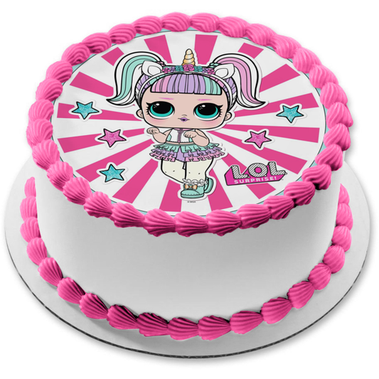 Adorno comestible para tarta con estrellas de unicornio LOL Surprise, imagen ABPID50955 