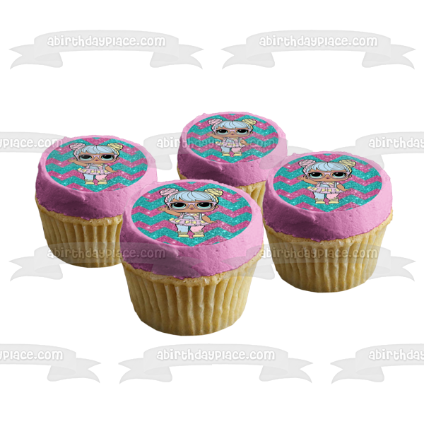 LOL Surprise Lil Outrageous Pink Blue Sparkly Background Edible Cake Topper Image ABPID50959