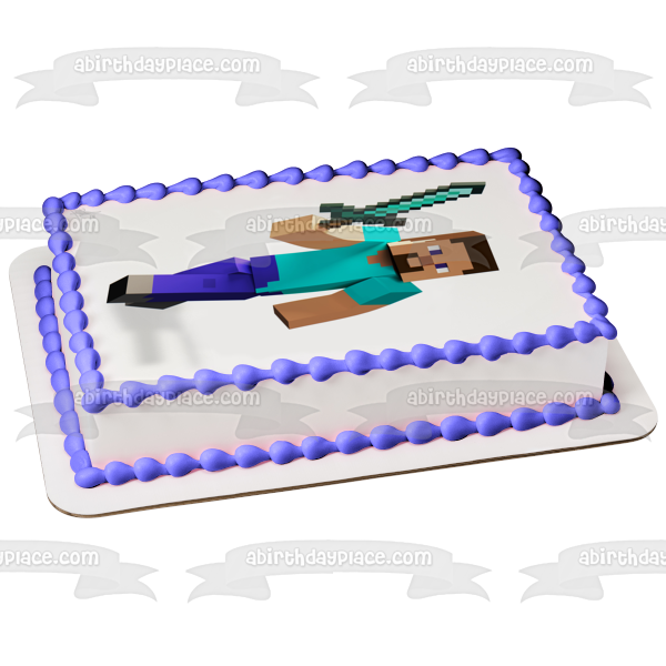 Minecraft Steve Diamond Sword Edible Cake Topper Image ABPID51121
