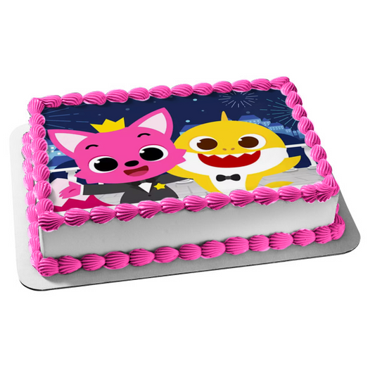 Baby Shark Pinkfong Pajaritas Fuegos artificiales Adorno comestible para tarta Imagen ABPID50963 