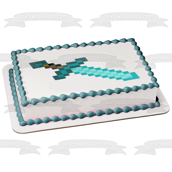 Minecraft Blue Diamond Sword Edible Cake Topper Image ABPID51124