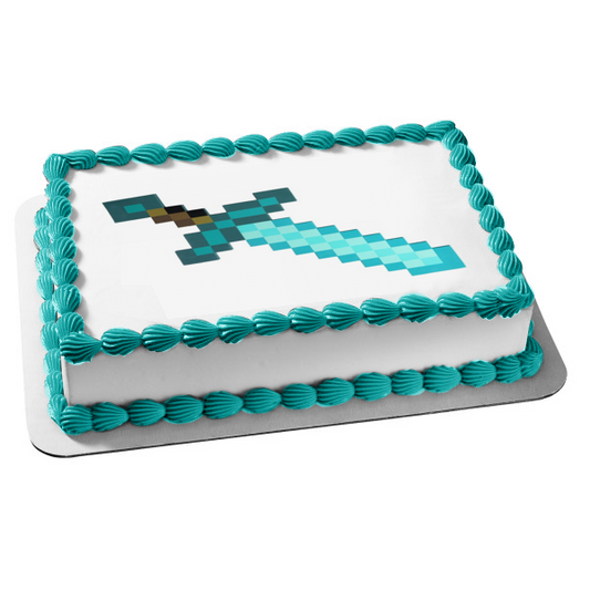 Minecraft Blue Diamond Sword Edible Cake Topper Image ABPID51124