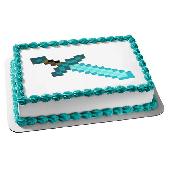 Minecraft Blue Diamond Sword Edible Cake Topper Image ABPID51124