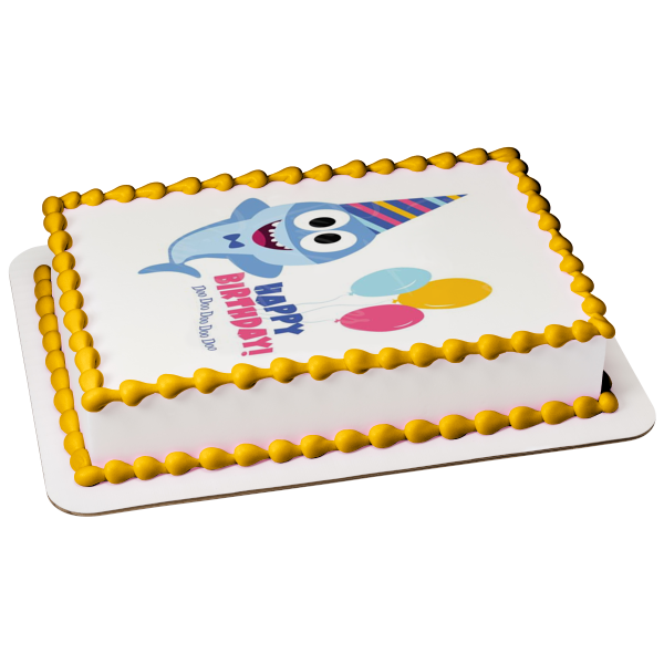 Baby Shark Happy Birthday Doo Doo Balloons Party Hat Edible Cake Toppe ...