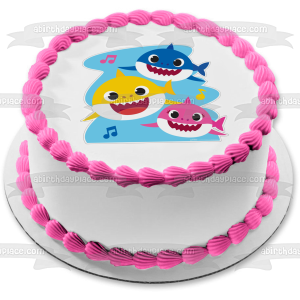 Baby Shark Mommy Shark Daddy Shark Music Notes Edible Cake Topper Image ABPID50970