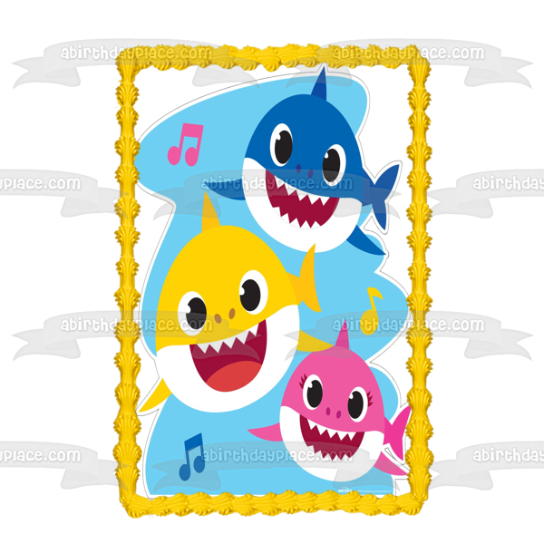 Baby Shark Mommy Shark Daddy Shark Music Notes Edible Cake Topper Image ABPID50970