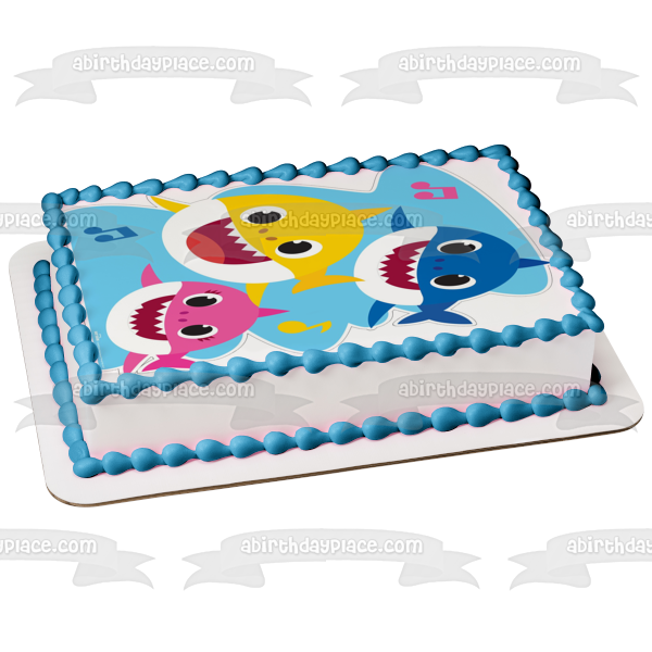 Baby Shark Mommy Shark Daddy Shark Music Notes Edible Cake Topper Image ABPID50970