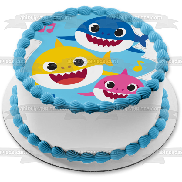 Baby Shark Mommy Shark Daddy Shark Music Notes Edible Cake Topper Image ABPID50970
