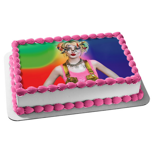 Birds of Prey and the Emancipation of One Harley Quin Tye Dye Background Edible Cake Topper Image ABPID51135