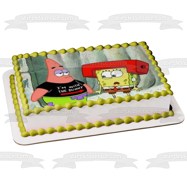 SpongeBob SquarePants Red Helmet Patrick I'm with the Dummy T-Shirt Edible Cake Topper Image ABPID51136
