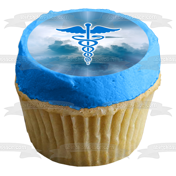 Medical Professionals Appreciation Logo Blue Clouds Background Edible Cake Topper Image ABPID51140
