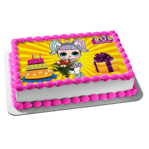LOL Surprise Unicorn Happy Birthday Cake Presents Flowers Edible Cake Topper Image ABPID50982