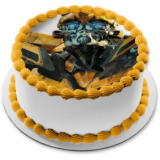 Transformers Bumblebee Blue Glowing Eyes Edible Cake Topper Image ABPID51142