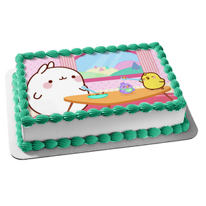Molang and Piu Piu Feeding Baby Bird Edible Cake Topper Image ABPID51161