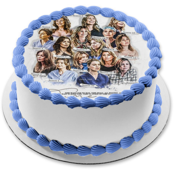 Grey's Anatomy Meredith Over the Years Assorted Season Pictures Edible Cake Topper Image ABPID51190