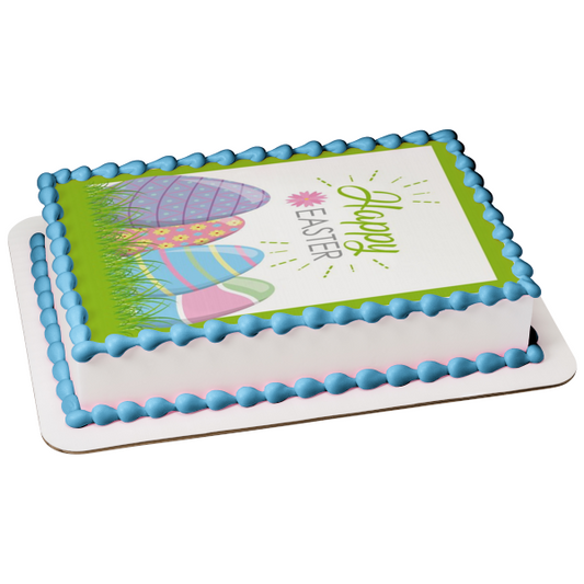 Happy Easter Easter Eggs Edible Cake Topper Image ABPID51206