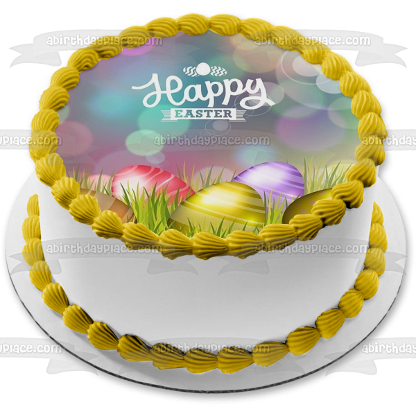 Happy Easter Metallic Easter Eggs Edible Cake Topper Image ABPID51210