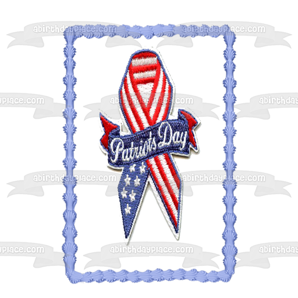 Patriots Day Flag Ribbon Logo Edible Cake Topper Image ABPID51212