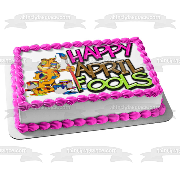 Garfield Happy April Fools Day Paint Buckets Edible Cake Topper Image ABPID51217
